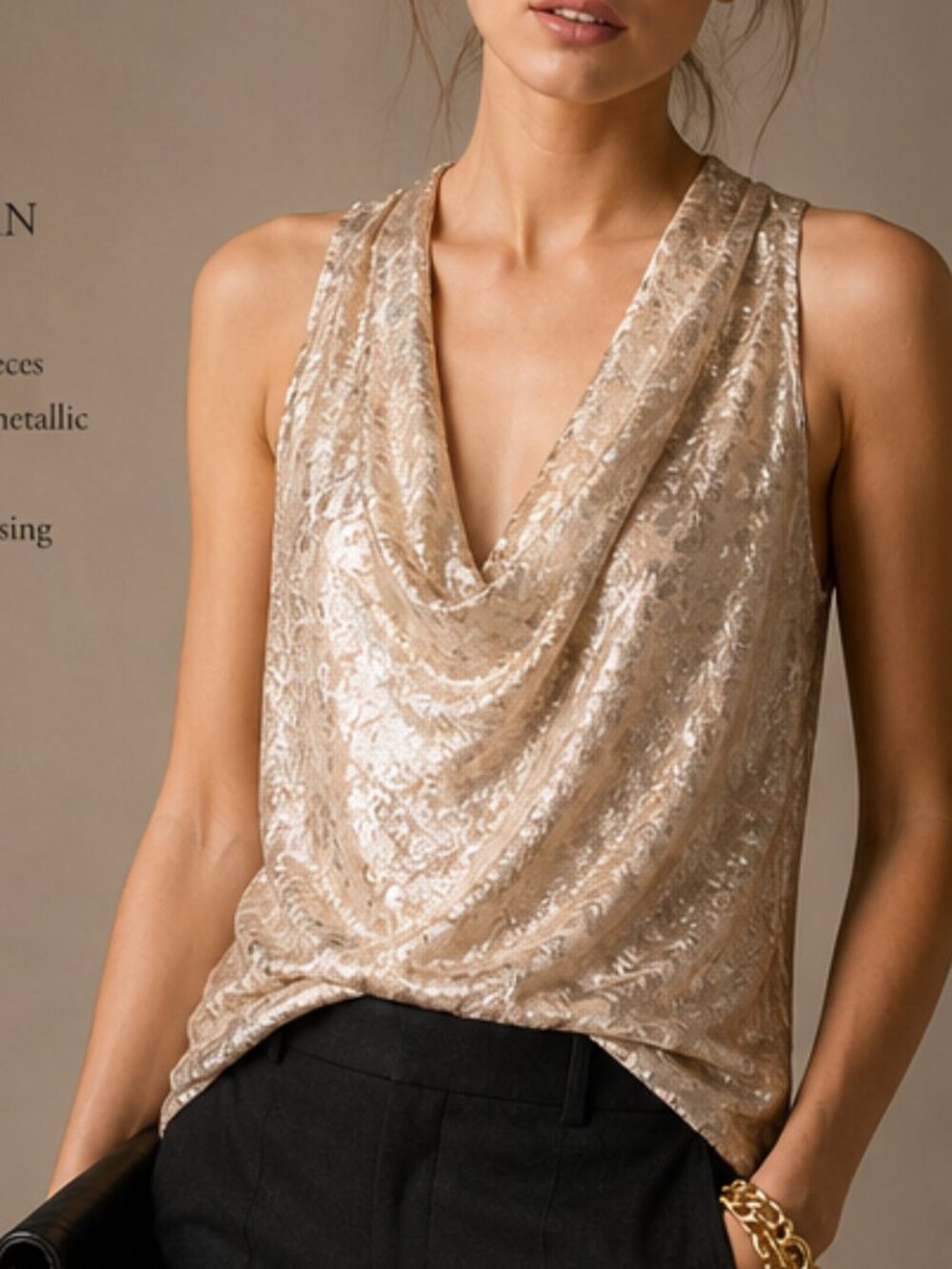 J.Crew Silk Gold Metallic Lame Cowl Neck Blouse Sleeveless 4 29088 FA 2010 NWOT